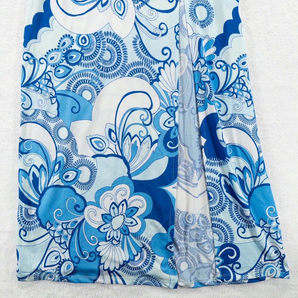 Blashe Womens Maxi Dress Medium Blue Floral Sleeveless High Slit Beachy Summer - Picture 3 of 8